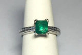 Vintage 1980's Wright & Lato 14 Karat White Gold Genuine Princess-cut Emerald Ladies Solitaire Ring