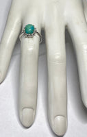 Vintage NOS 1970's Silver 9 x 7mm Oval Turquoise & Genuine Diamond Ladies Ring