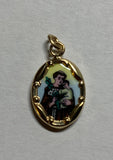 Vintage NOS 10K Yellow Gold Enameled Saint Anthony "San Antonio" 13mm x 10mm Oval Medal