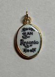 Vintage NOS 10K Yellow Gold Enameled Saint Anthony "San Antonio" 13mm x 10mm Oval Medal