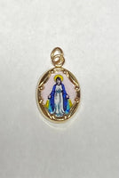 Vintage NOS 10K Yellow Gold Enameled Miraculous "Milagrosa" 13mm x 10mm Oval Medal