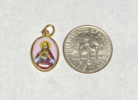 Vintage NOS 10K Yellow Gold Enameled Virgin of Montserrat & Sacred Heart Of Jesus 13mm x 10mm Oval Scapular Medal