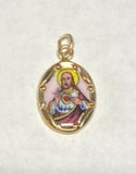 Vintage NOS 10K Yellow Gold Enameled Sacred Heart of Jesus "Sagrado Corazon de Jesus" 13mm x 10mm Oval Medal