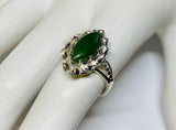 Vintage NOS 1970's Sterling Silver & Genuine Marquise Nephrite Jade Ladies Ring