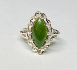 Vintage NOS 1970's Sterling Silver & Genuine Marquise Nephrite Jade Ladies Ring