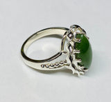 Vintage NOS 1970's Sterling Silver & Genuine Marquise Nephrite Jade Ladies Ring