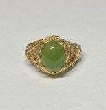 Vintage 1960's 18 Karat Yellow Gold and Genuine 10 x 8mm Oval Cabochon Nephrite Jade Ladies Floral Ring