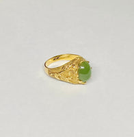 Vintage 1960's 18 Karat Yellow Gold and Genuine 10 x 8mm Oval Cabochon Nephrite Jade Ladies Floral Ring