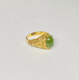 Vintage 1960's 18 Karat Yellow Gold and Genuine 10 x 8mm Oval Cabochon Nephrite Jade Ladies Floral Ring