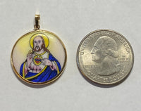 Vintage NOS 10KT Yellow Gold Enameled Infant of Prague & Sacred Heart of Jesus Scapular 23.7mm Medal