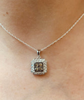 Vintage NOS 1980's Sterling Silver Genuine 0.52 Carat TW White & Champagne Diamond Pendant w/Chain