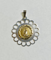 Sterling Silver and 14 Karat Yellow Gold Our Lady of Charity "Caridad del Cobre" Filigree Scalloped Medal