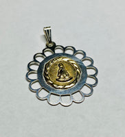 Sterling Silver and 14 Karat Yellow Gold Our Lady of Charity "Caridad del Cobre" Filigree Scalloped Medal