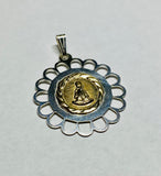 Sterling Silver and 14 Karat Yellow Gold Our Lady of Charity "Caridad del Cobre" Filigree Scalloped Medal