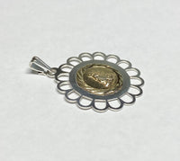 Sterling Silver and 14 Karat Yellow Gold Our Lady of Charity "Caridad del Cobre" Filigree Scalloped Medal