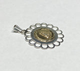 Sterling Silver and 14 Karat Yellow Gold Our Lady of Charity "Caridad del Cobre" Filigree Scalloped Medal