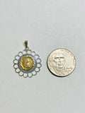 Sterling Silver and 14 Karat Yellow Gold Our Lady of Charity "Caridad del Cobre" Filigree Scalloped Medal