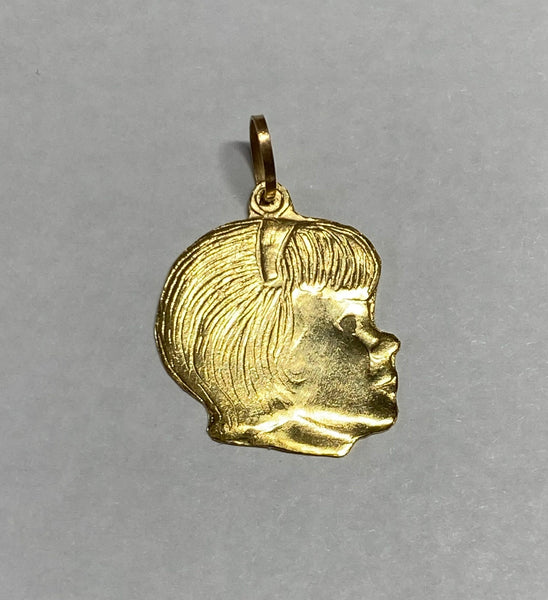 14 Karat Yellow Gold Large Girl Head Charm