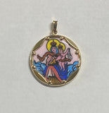 Vintage NOS 1970's 10K Enameled Our Lady of Mt. Carmel "Virgen del Carmen" 23.7mm Round Medal