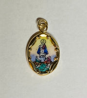 Vintage NOS 10K Yellow Gold Enameled Our Lady of Charity "Caridad del Cobre" 13mm x 10mm Oval Medal