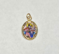 Vintage NOS 10K Yellow Gold Enameled Our Lady of Mt. Carmel "Virgen del Carmen" 13mm x 10mm Oval Medal