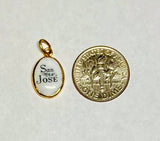 Vintage NOS 10K Yellow Gold Enameled Saint Joseph "San Jose" 13mm x 10mm Oval Medal