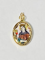 Vintage NOS 10K Yellow Gold Enameled Saint Barbara 13mm x 10mm Oval Medal