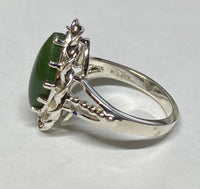 Vintage NOS 1970's Sterling Silver & Genuine Marquise Nephrite Jade Ladies Ring