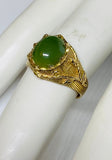 Vintage 1960's 18 Karat Yellow Gold and Genuine 10 x 8mm Oval Cabochon Nephrite Jade Ladies Floral Ring