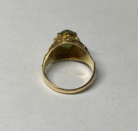 Vintage 1960's 18 Karat Yellow Gold and Genuine 10 x 8mm Oval Cabochon Nephrite Jade Ladies Floral Ring