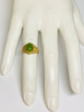 Vintage 1960's 18 Karat Yellow Gold and Genuine 10 x 8mm Oval Cabochon Nephrite Jade Ladies Floral Ring