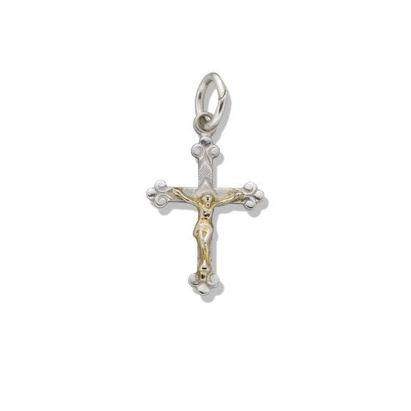 Sterling Silver and 14 Karat Yellow Gold Small Crucifix Pendant (Available with or without Chain)