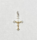 Sterling Silver and 14 Karat Yellow Gold Small Crucifix Pendant (Available with or without Chain)