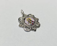 Sterling Silver Enameled Sacred Heart of Jesus "Sagrado Corazon" Filigree Medal