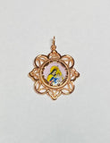 18K Rose Gold-plated Sterling Silver Enameled Our Lady of Mt. Carmel and Sacred Heart Scapular Filigree Medal