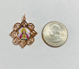 18K Rose Gold-plated Sterling Silver Enameled Our Lady of Mt. Carmel and Sacred Heart Scapular Filigree Medal