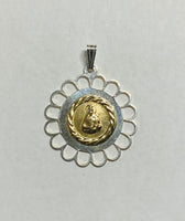 Sterling Silver and 14 Karat Yellow Gold Saint Barbara Filigree Scalloped Medal