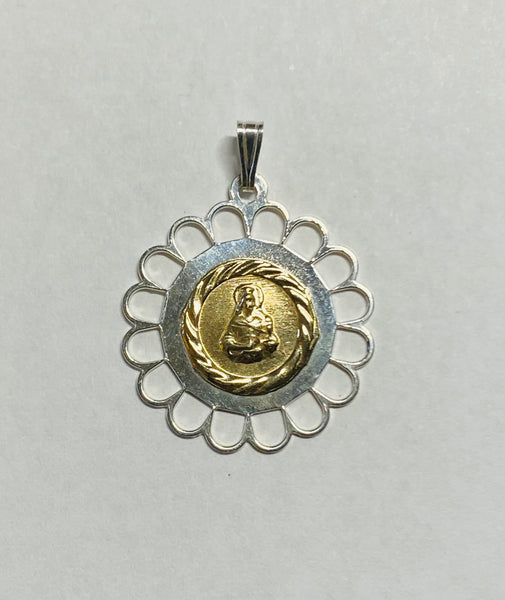 Sterling Silver and 14 Karat Yellow Gold Saint Barbara Filigree Scalloped Medal