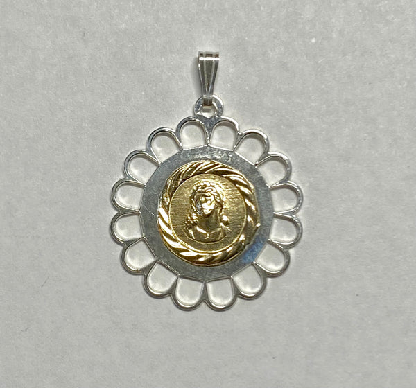 Sterling Silver and 14 Karat Yellow Gold Ecce Homo "Gran Poder de Jesus" Filigree Scalloped Medal