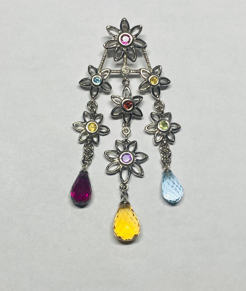 Sterling Silver Briolette Gemstones and Diamonds Chandelier Pendant