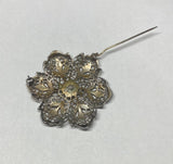 Vintage Antique Art Deco 1920's Sterling Silver 935 and Rhinestones Big Pin Brooch