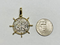 Estate Sale 14 Karat Yellow Gold and Silver Atocha Coin Boat Wheel Pendant