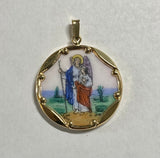 Vintage NOS 1970's 10K Enameled Saint Raphael "San Rafael" 23.7mm Round Medal