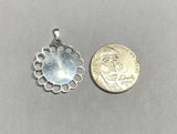 Sterling Silver and 14 Karat Yellow Gold Saint Barbara Filigree Scalloped Medal with Lab Created Ruby