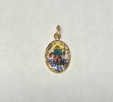 Vintage NOS 10K Yellow Gold Enameled Infant of Atocha "Santo Niño de Atocha" 13mm x 10mm Oval Medal