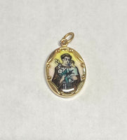 Vintage NOS 10K Yellow Gold Enameled Saint Anthony of Padua "San Antonio" 17mm x 13mm Oval Medal