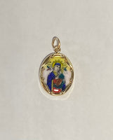 Vintage NOS 10K Yellow Gold Enameled Our Lady of Perpetual Help 17mm x 13mm Oval Medal