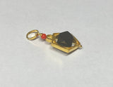 Vintage 1960's NOS 14K Yellow Gold Azabache Jet 6mm Bead Pentagon Shape Spinner Pendant