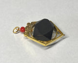 Vintage NOS 1960's 14K Genuine 12mm Azabache Jet Pentagon Shape Pendant