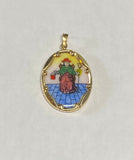 Vintage NOS 10K Yellow Gold Enameled Holy Infant of Atocha "Santo Niño de Atocha" 25mm x 20mm Oval Medal